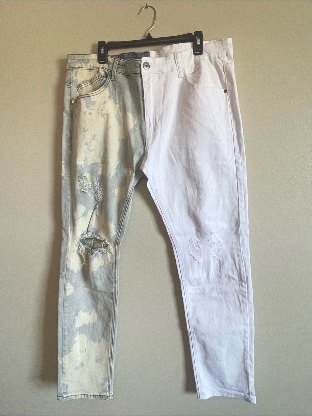 KDNK Two-Tone Distressed Jeans - White and Light Gray Size 40